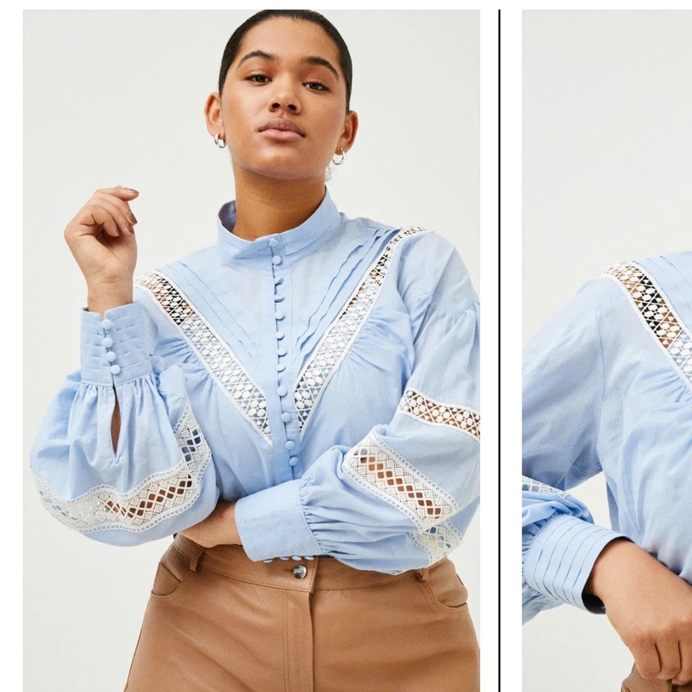 Karen Millen Sky Blue Blouse with Lace Accents